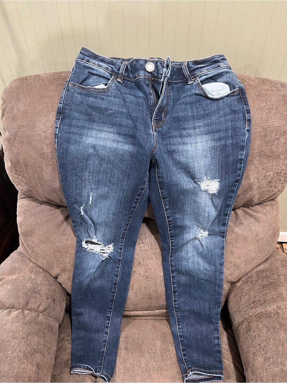 Maurices Distressed Dark Blue Jeggings